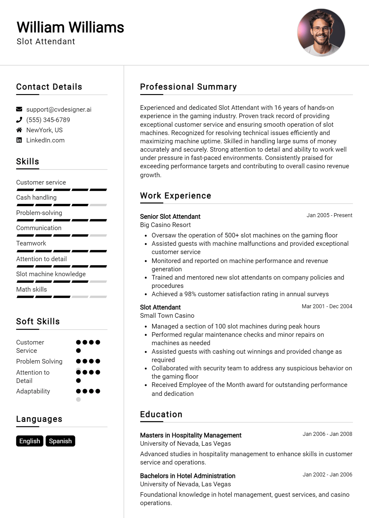 Slot Attendant Resume Example for 2026: Professional CV Templates Preview