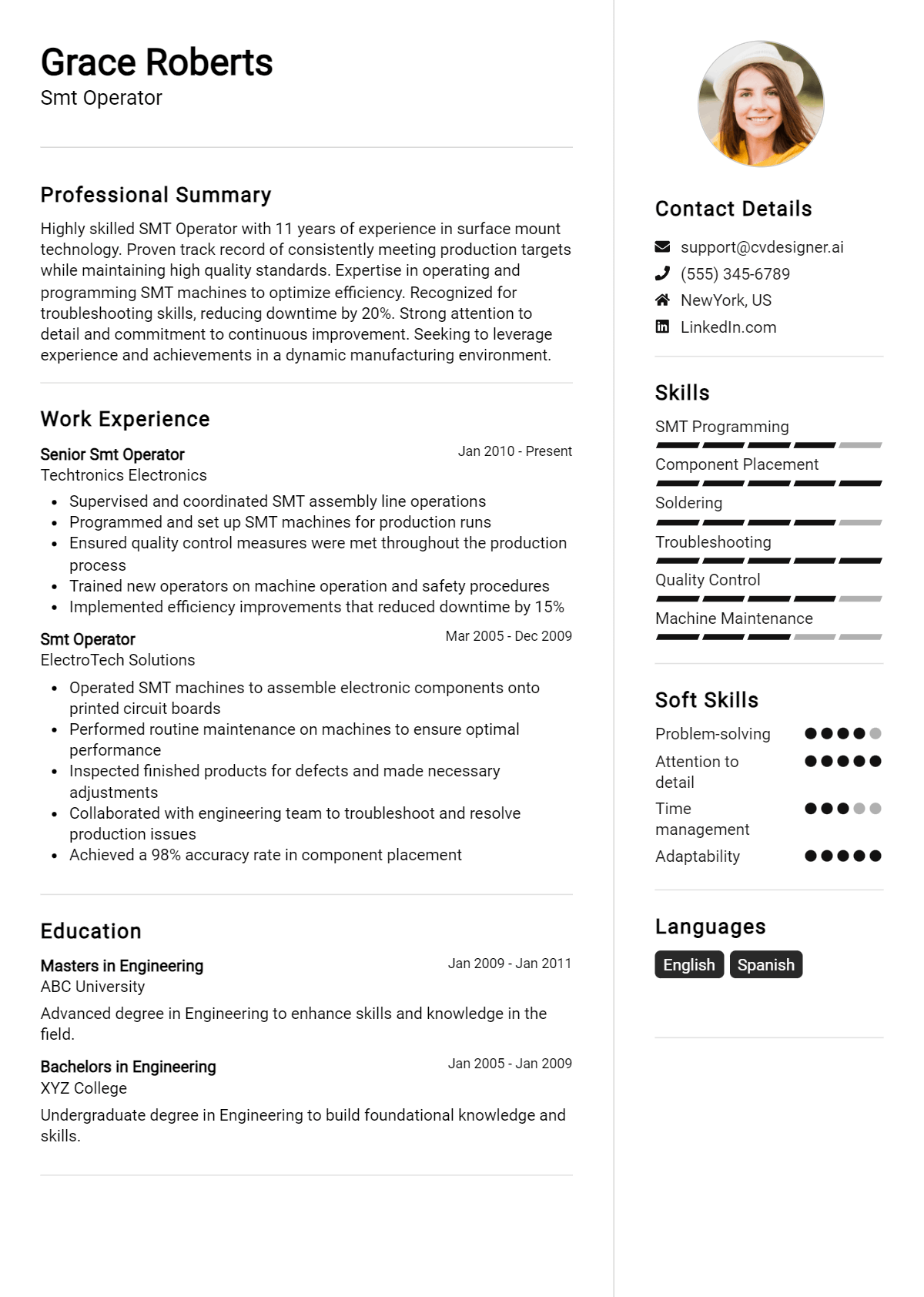 Smt Operator Resume Example for 2026: Effective CV Writing Tips Preview