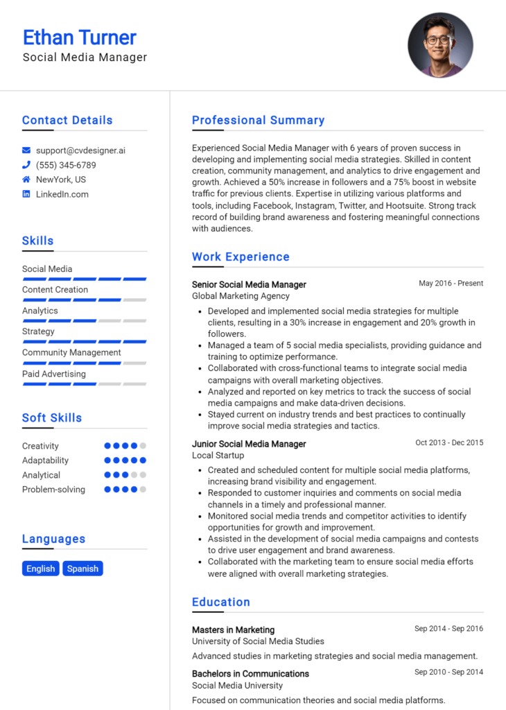 Social Media Manager Resume Example