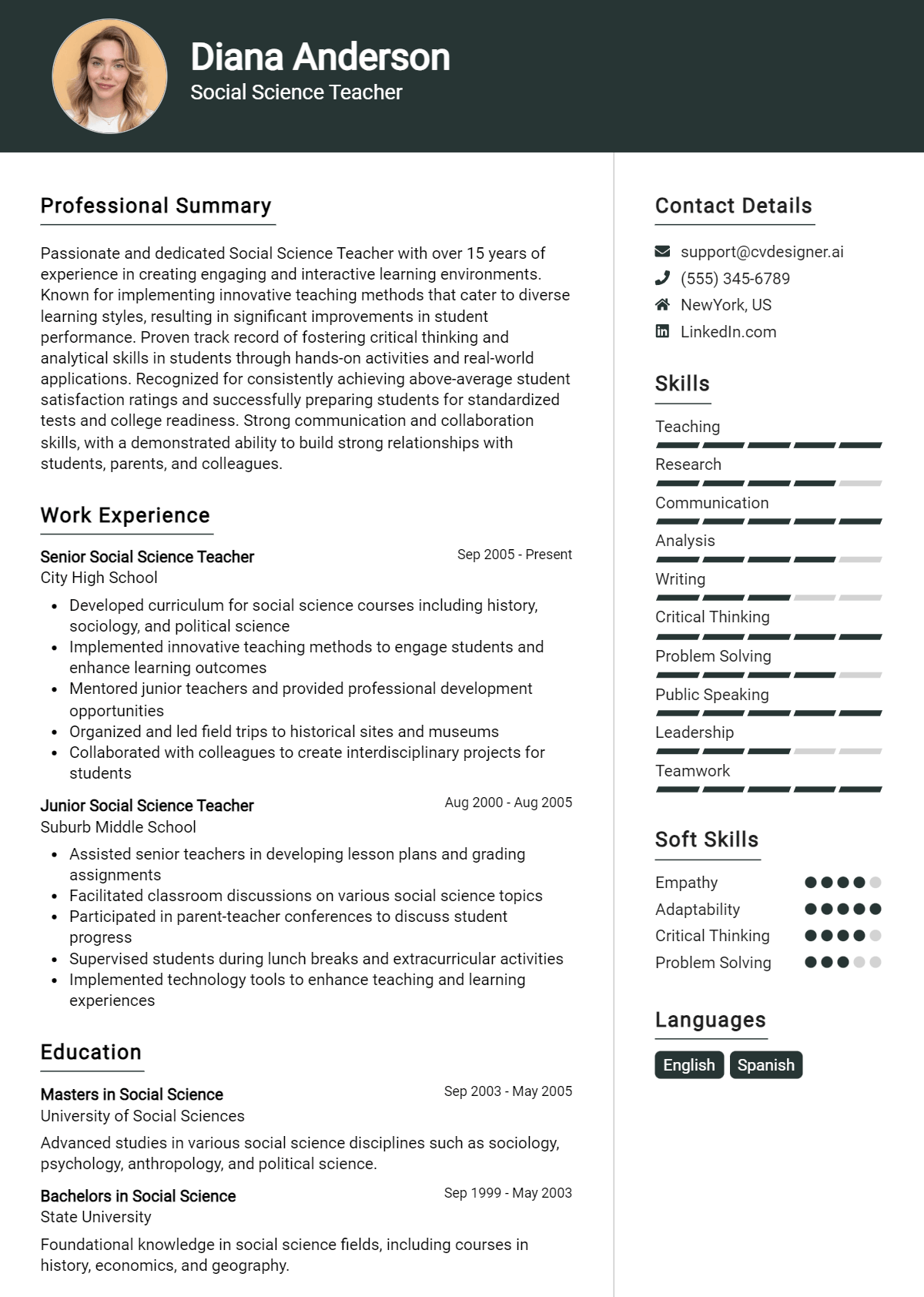 Social Science Teacher Resume Example for 2026: Best Tips & Templates Preview
