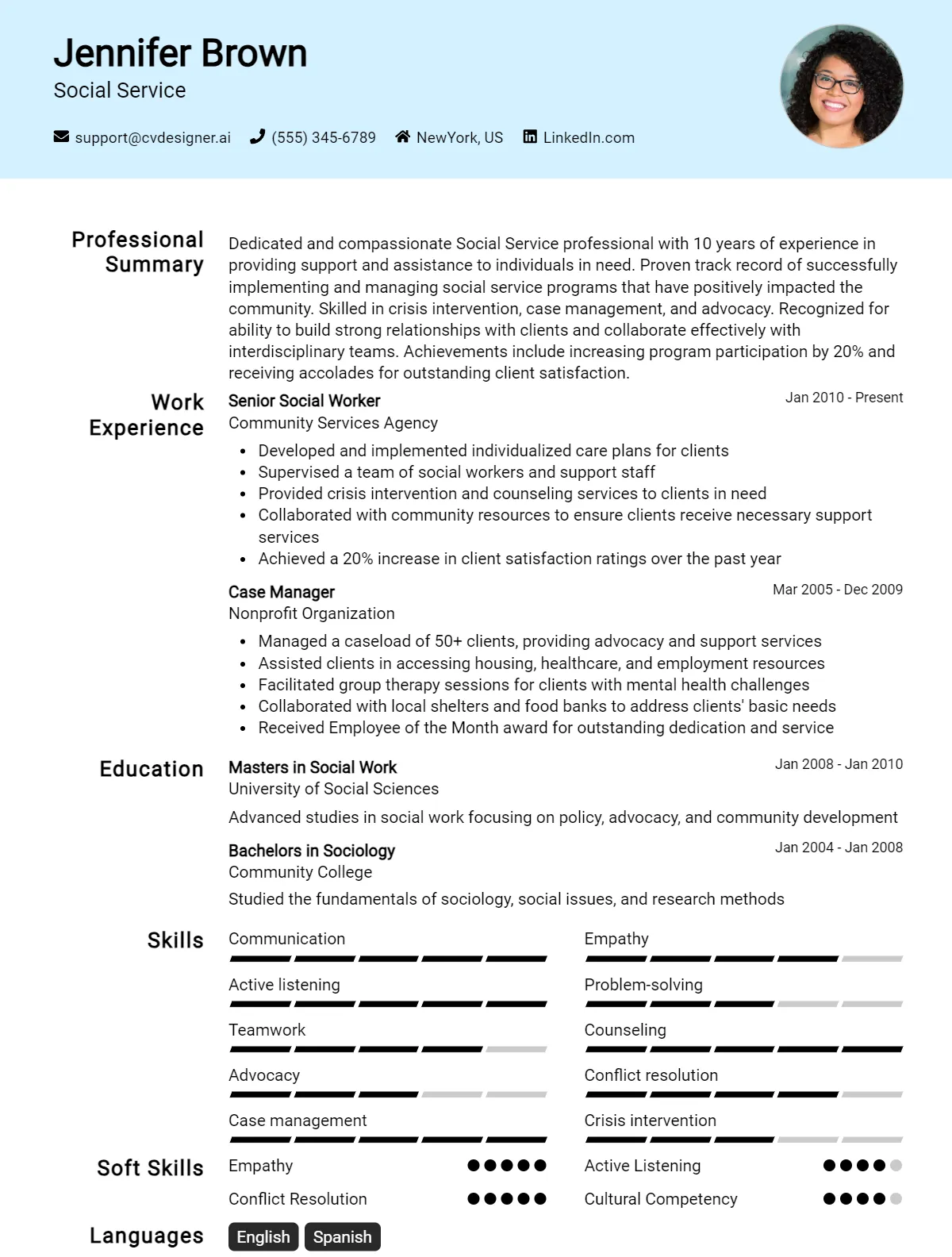 Social Service CV Example For 2026: Professional CV Templates Preview