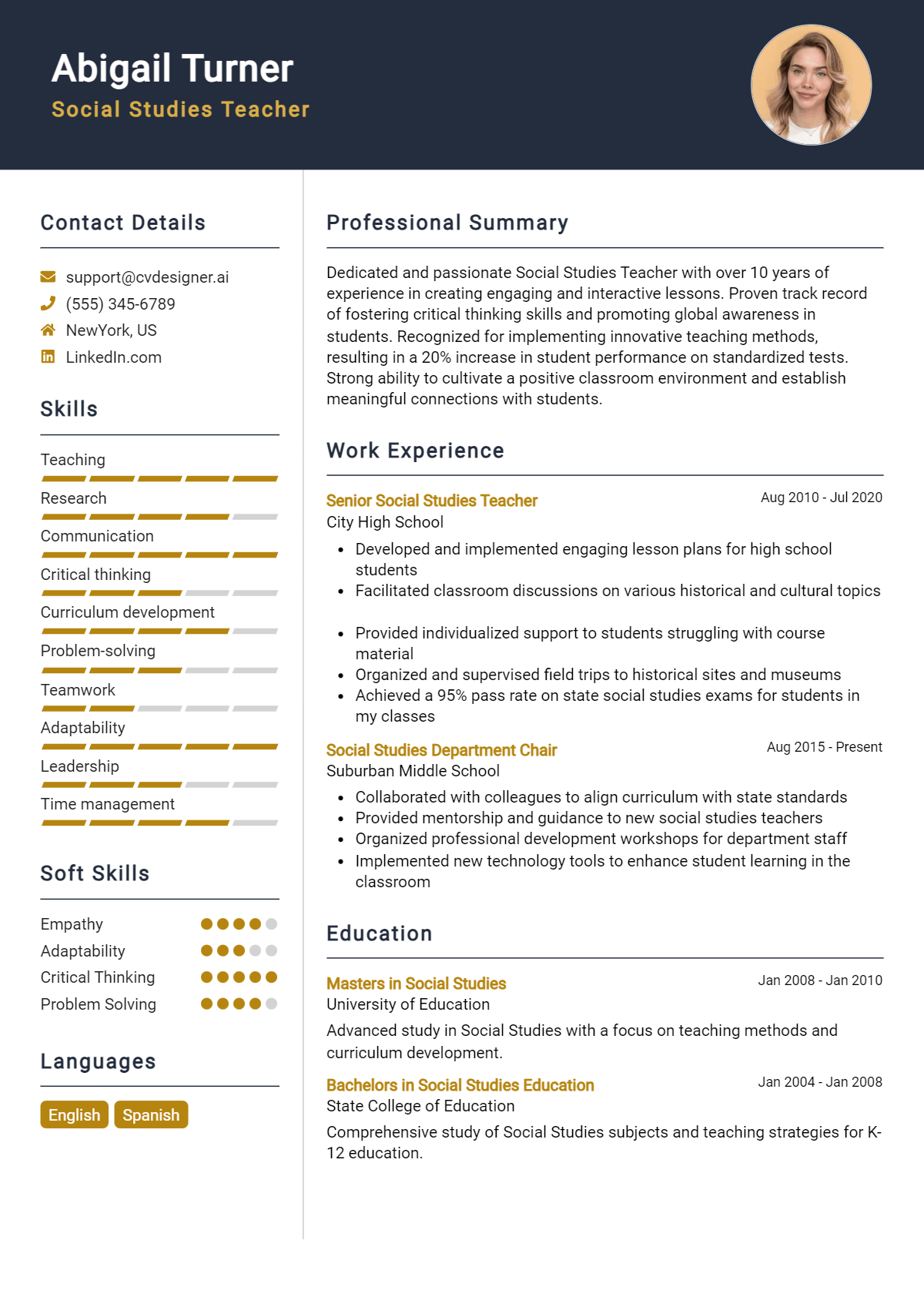Social Studies Teacher Resume Example for 2026: Samples & Best Practices Preview