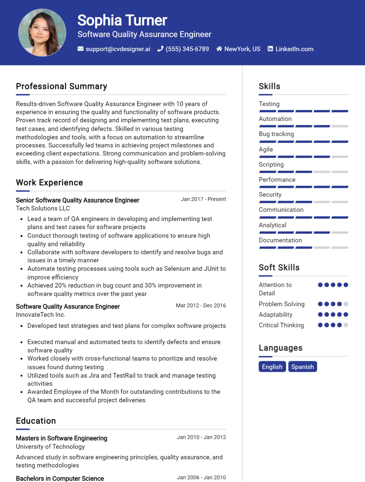 Software Quality Assurance Engineer CV Example For 2026: Best Writing Guide Preview