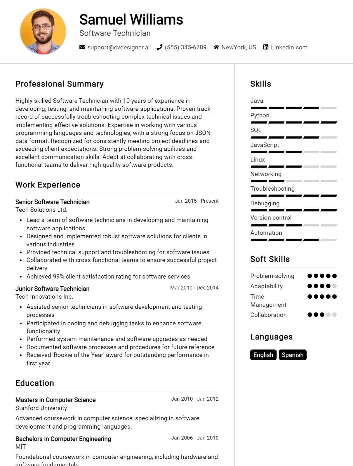 Software Technician CV Example For 2026: Best Tips & Templates Preview