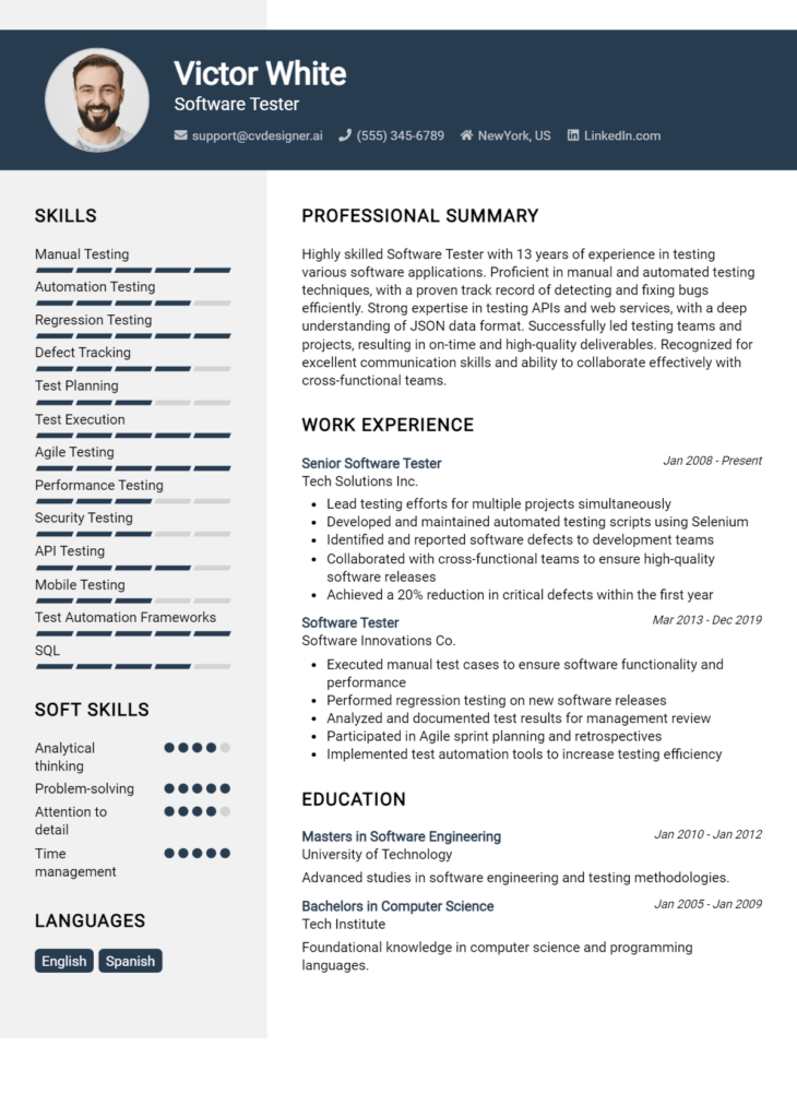 Software Tester Resume Example
