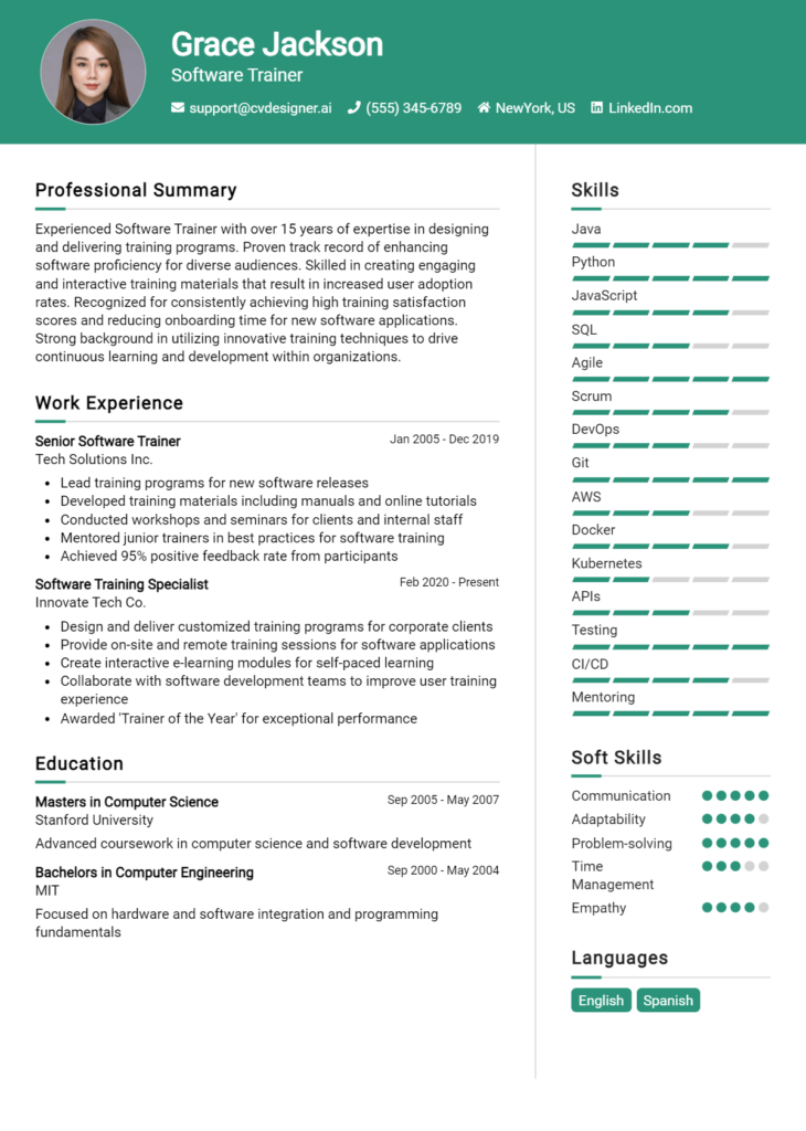 Software Trainer Resume Example