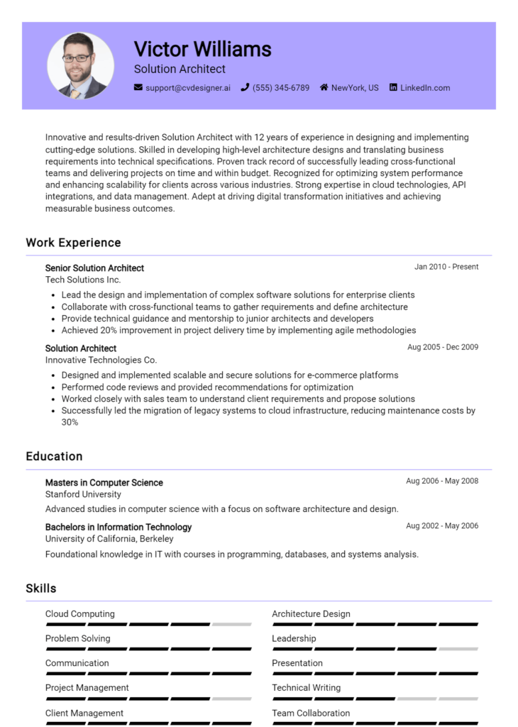 Solution Architect Resume Example