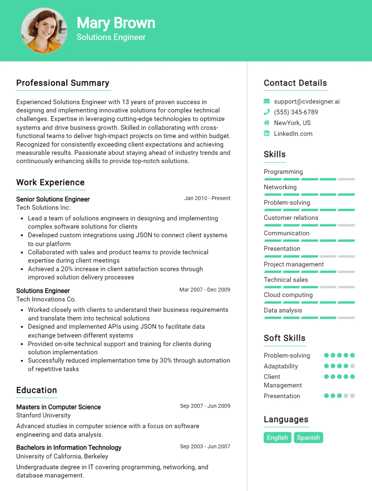 Solutions Engineer CV Example For 2026: Best Writing Guide Preview