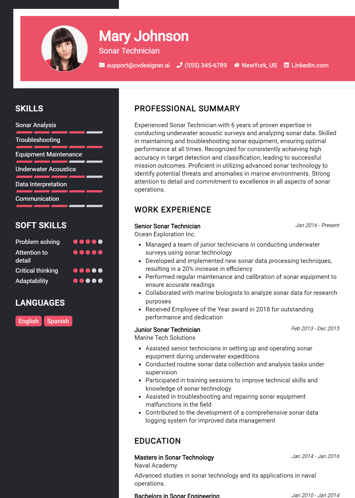 Sonar Technician Resume Example for 2026: Samples & Best Practices Preview