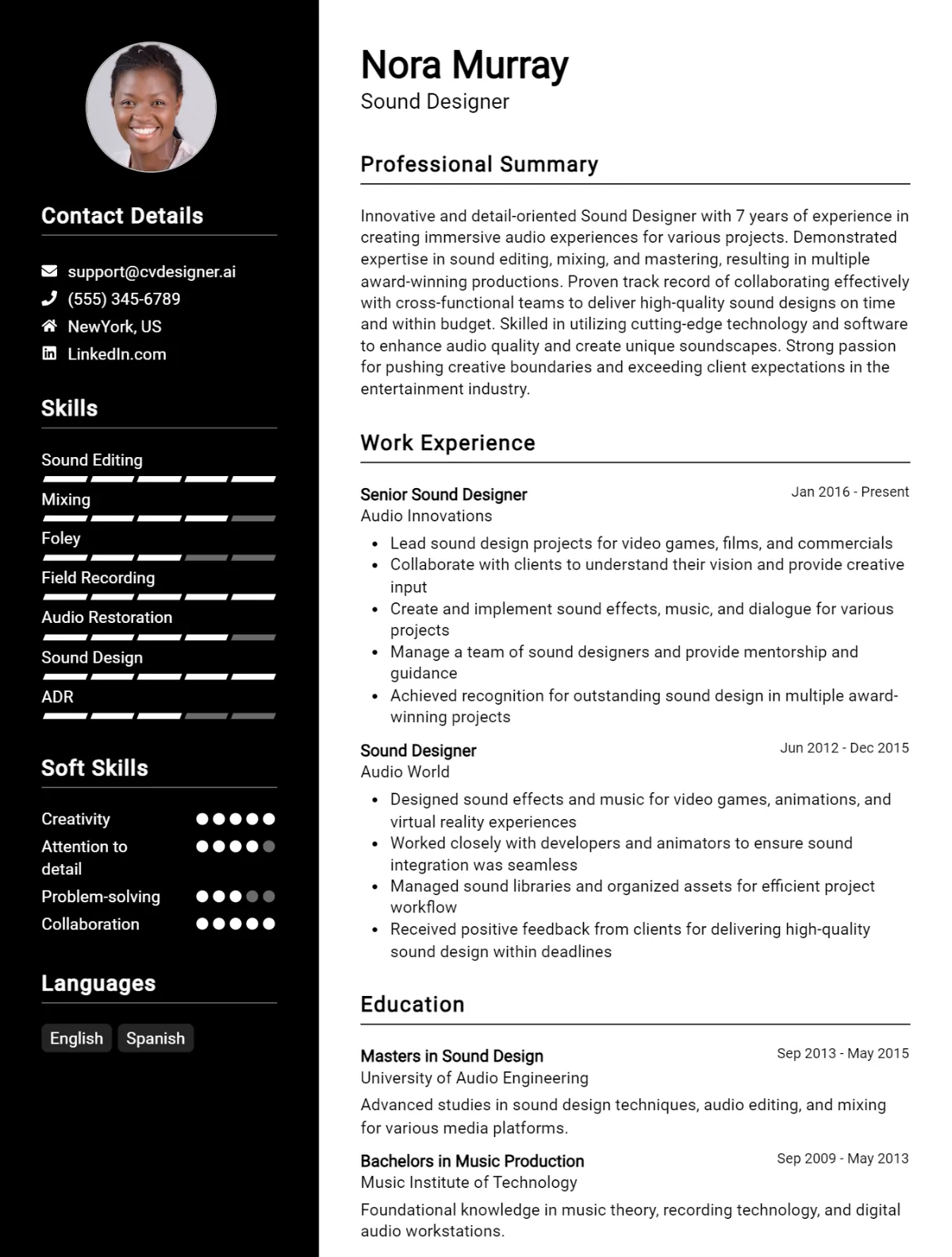 Sound Designer CV Example For 2026: Best Writing Guide Preview