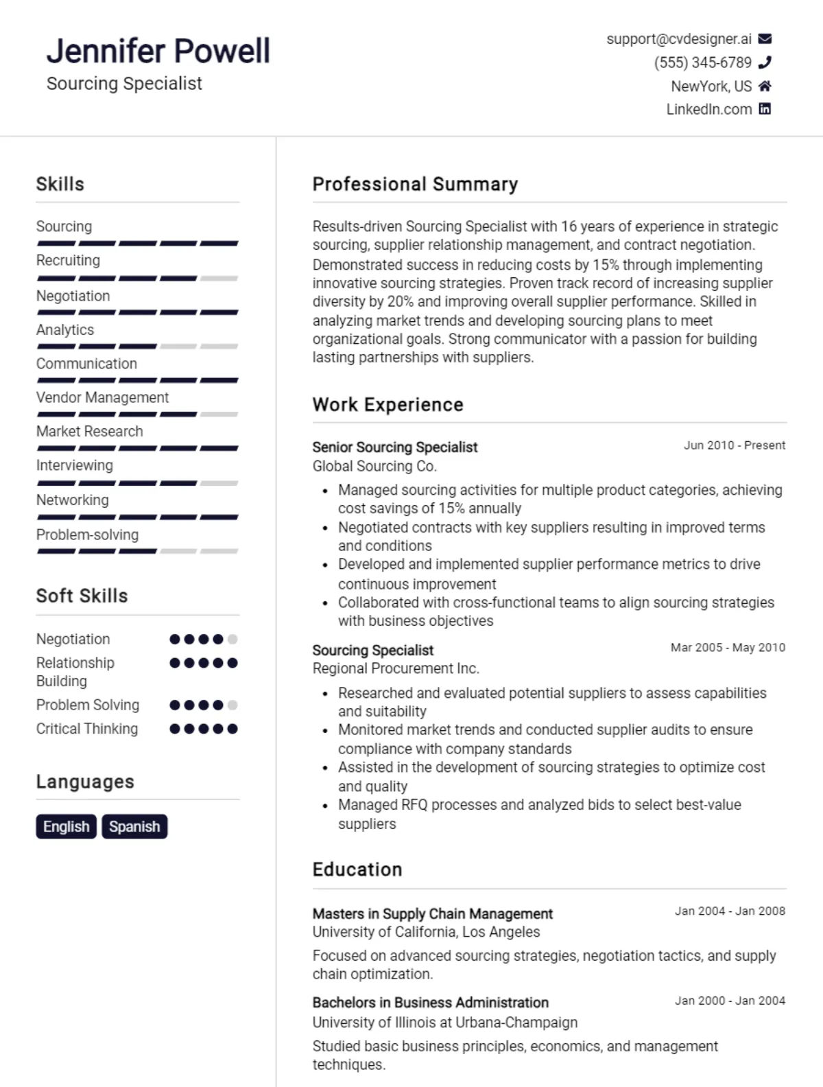 Sourcing Specialist CV Example For 2026: Free Downloadable Templates Preview
