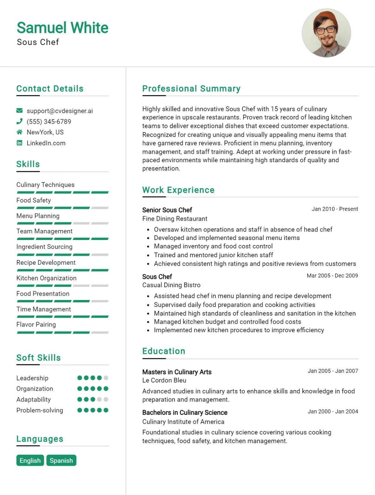 Sous Chef CV Example For 2026: Strategies & Templates Preview