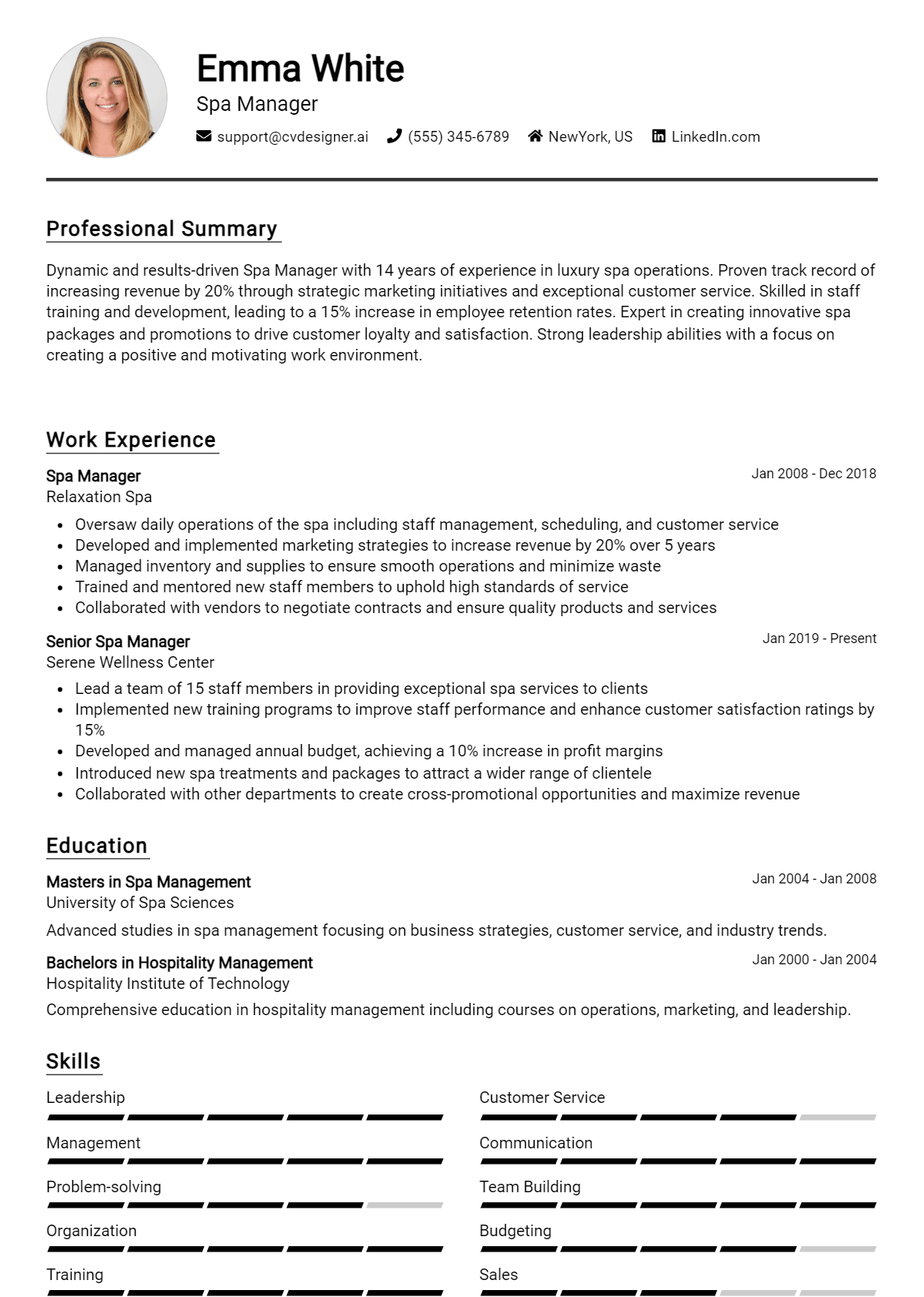 Spa Manager Resume Example for 2026: Strategies & Templates Preview