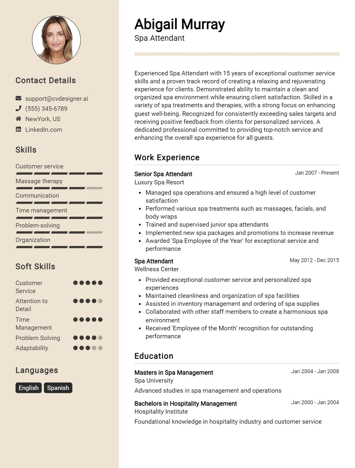 Spa Attendant CV Example For 2026: Best Formatting Tips Preview