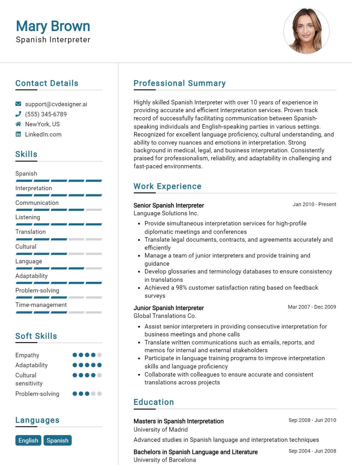 Spanish Interpreter CV Example For 2026: Effective CV Writing Tips Preview
