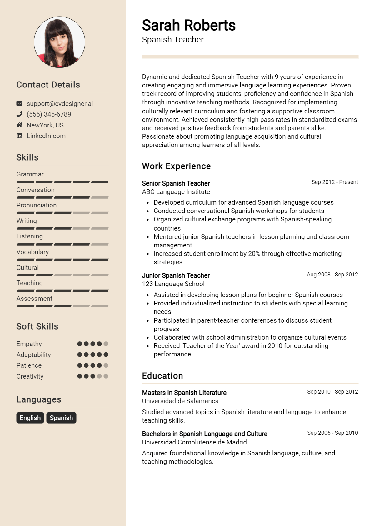 Spanish Teacher Resume Example for 2026: Tips to Stand Out Preview
