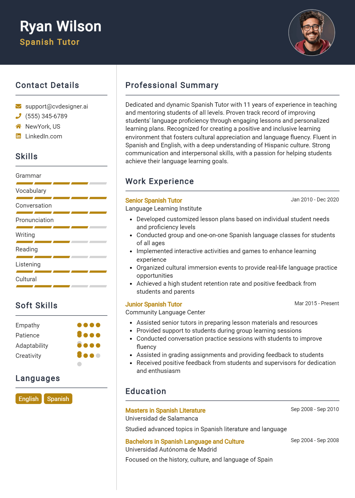 Spanish Tutor Resume Example for 2026: Tips to Stand Out Preview