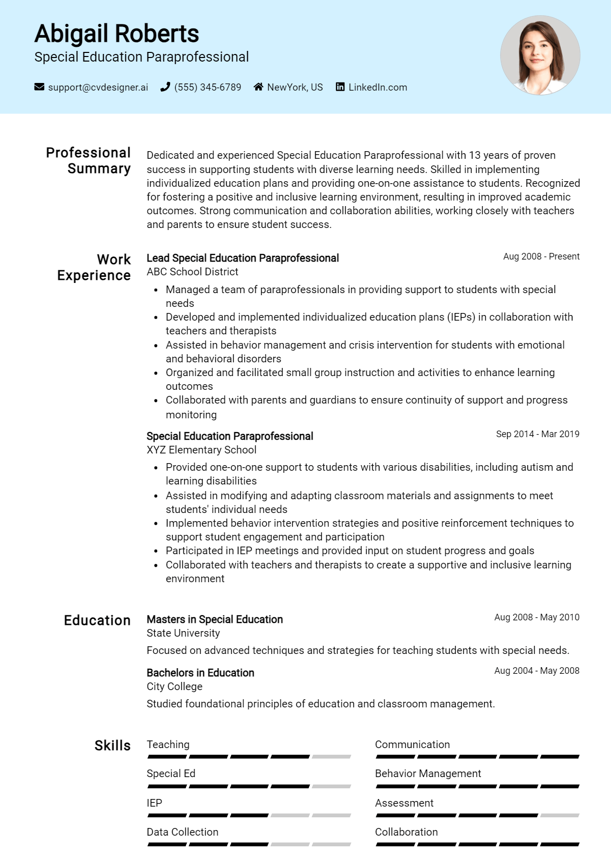 Special Education Paraprofessional Resume Example for 2026: Tips to Stand Out Preview