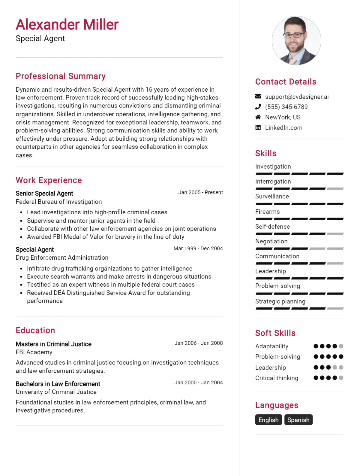 Special Agent CV Example For 2026: Free Downloadable Templates Preview