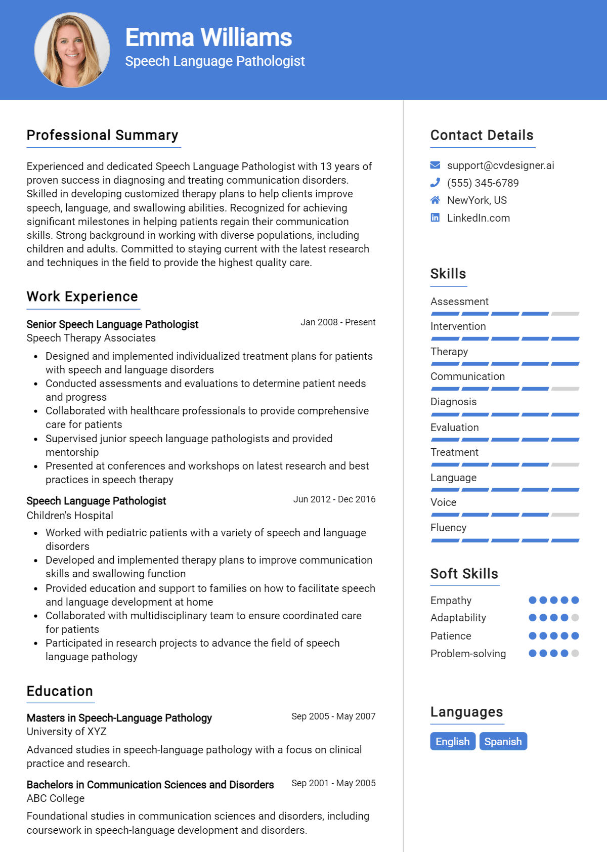 Speech Language Pathologist Resume Example for 2026: Professional CV Templates Preview