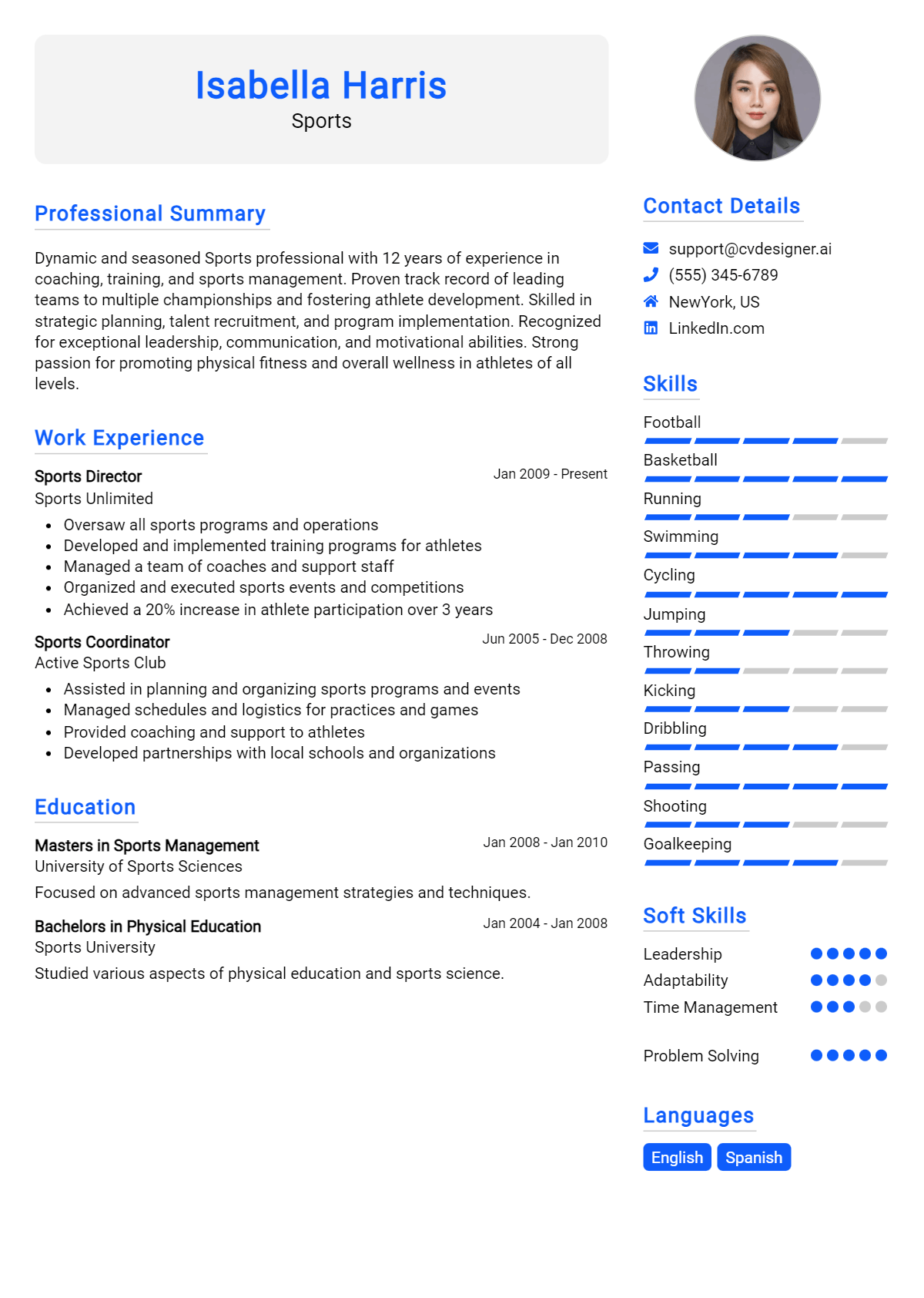 Sports Resume Example for 2026: Top CV Skills Preview