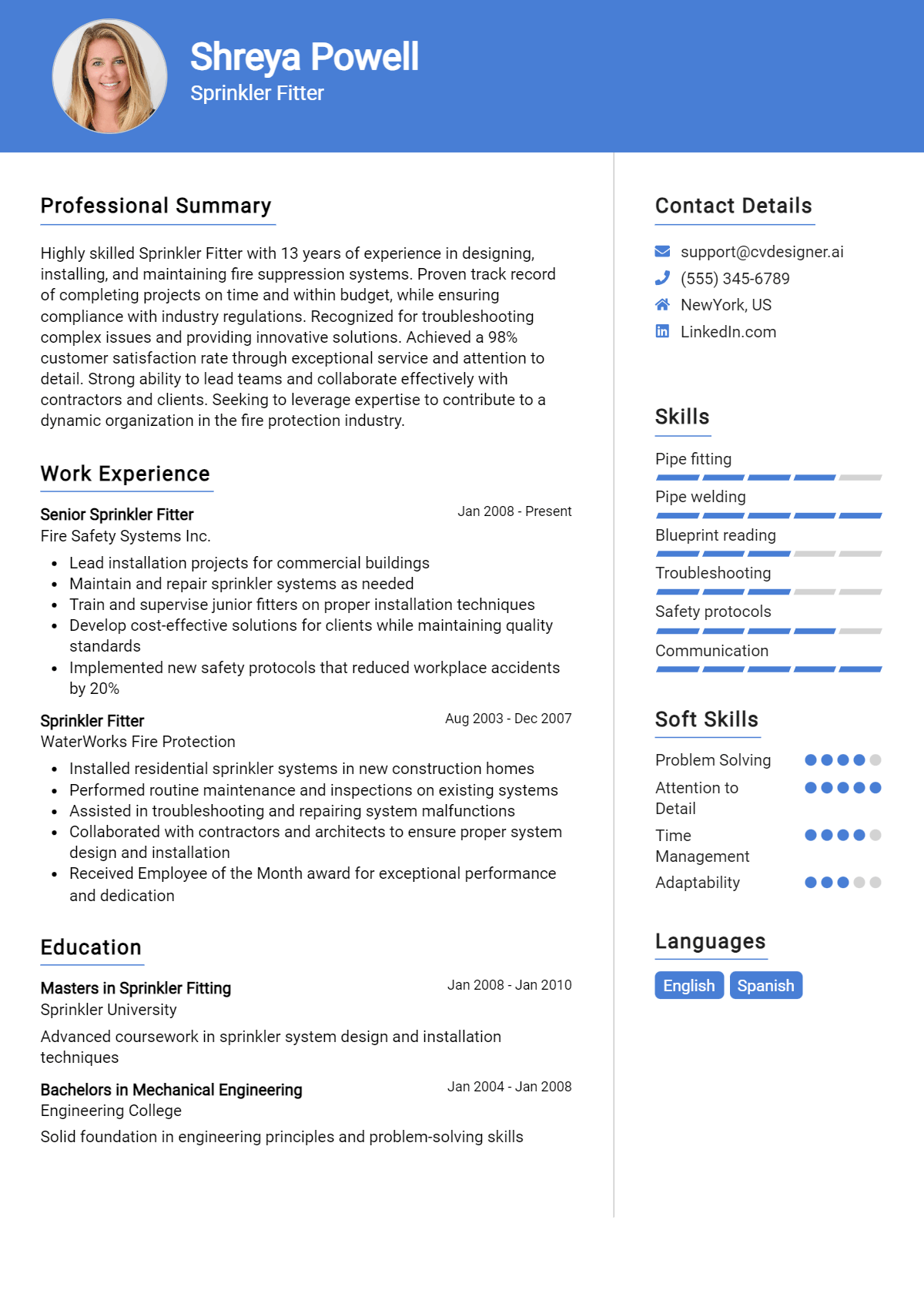 Sprinkler Fitter Resume Example for 2026: Expert Tips & Templates Preview