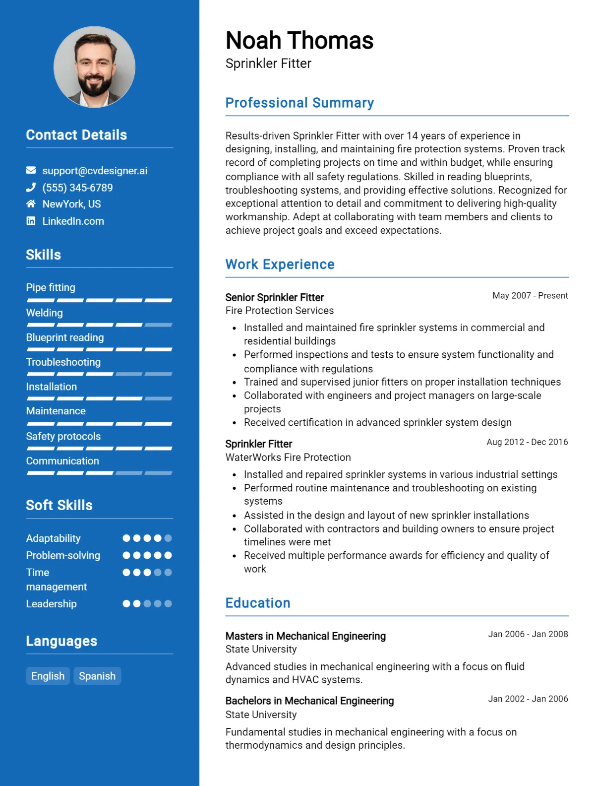 Sprinkler Fitter CV Example For 2026: Best Writing Guide Preview