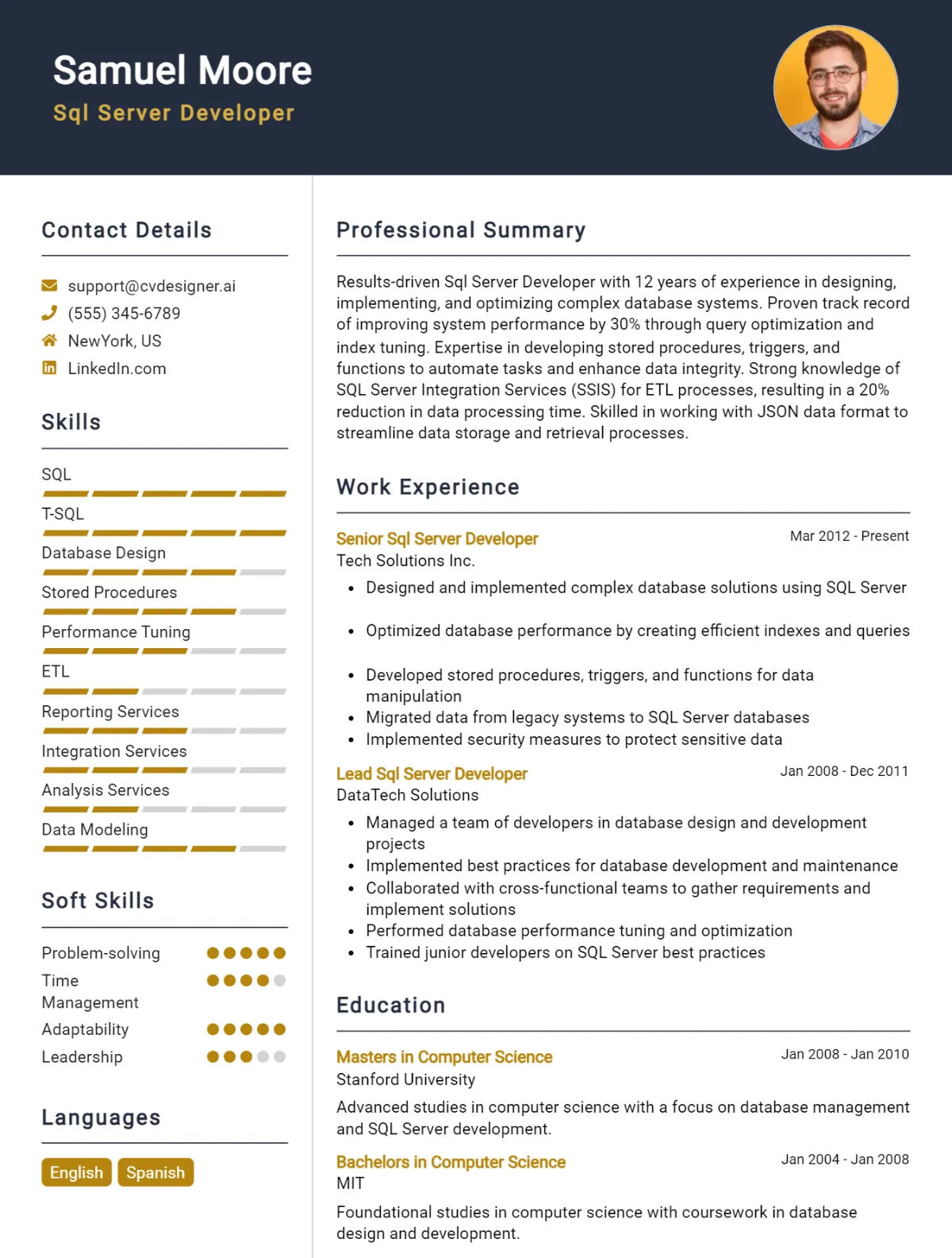 SQL Server Developer CV Example For 2026: Proven Tips & Templates Preview