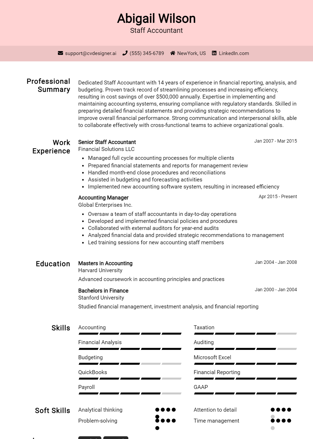 Staff Accountant Resume Example for 2026: Top CV Skills Preview