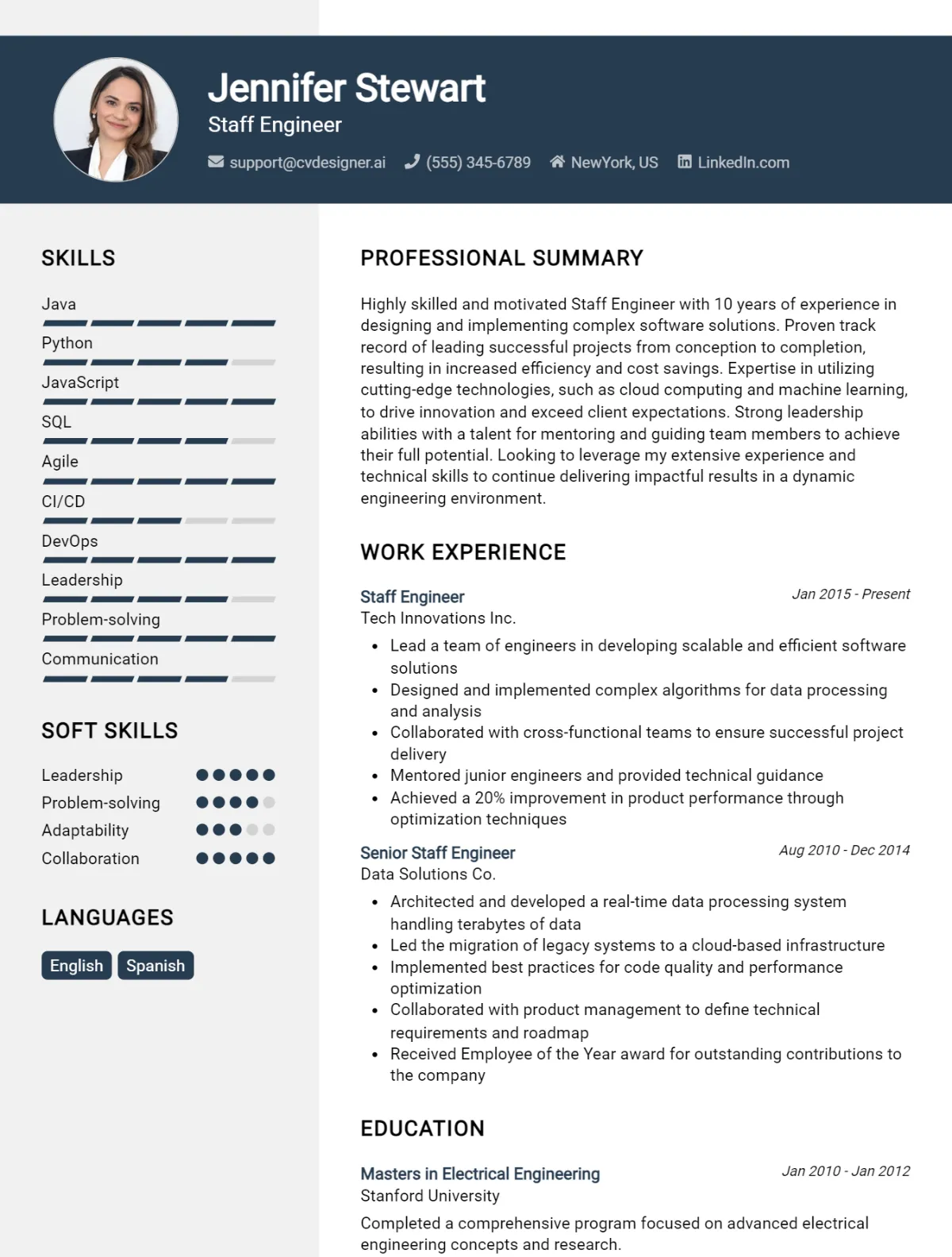 Staff Engineer CV Example For 2026: How to Create a Professional CV Preview
