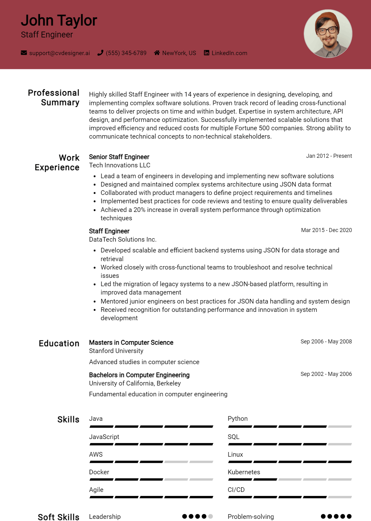 Staff Engineer Resume Example for 2026: Free Templates Preview