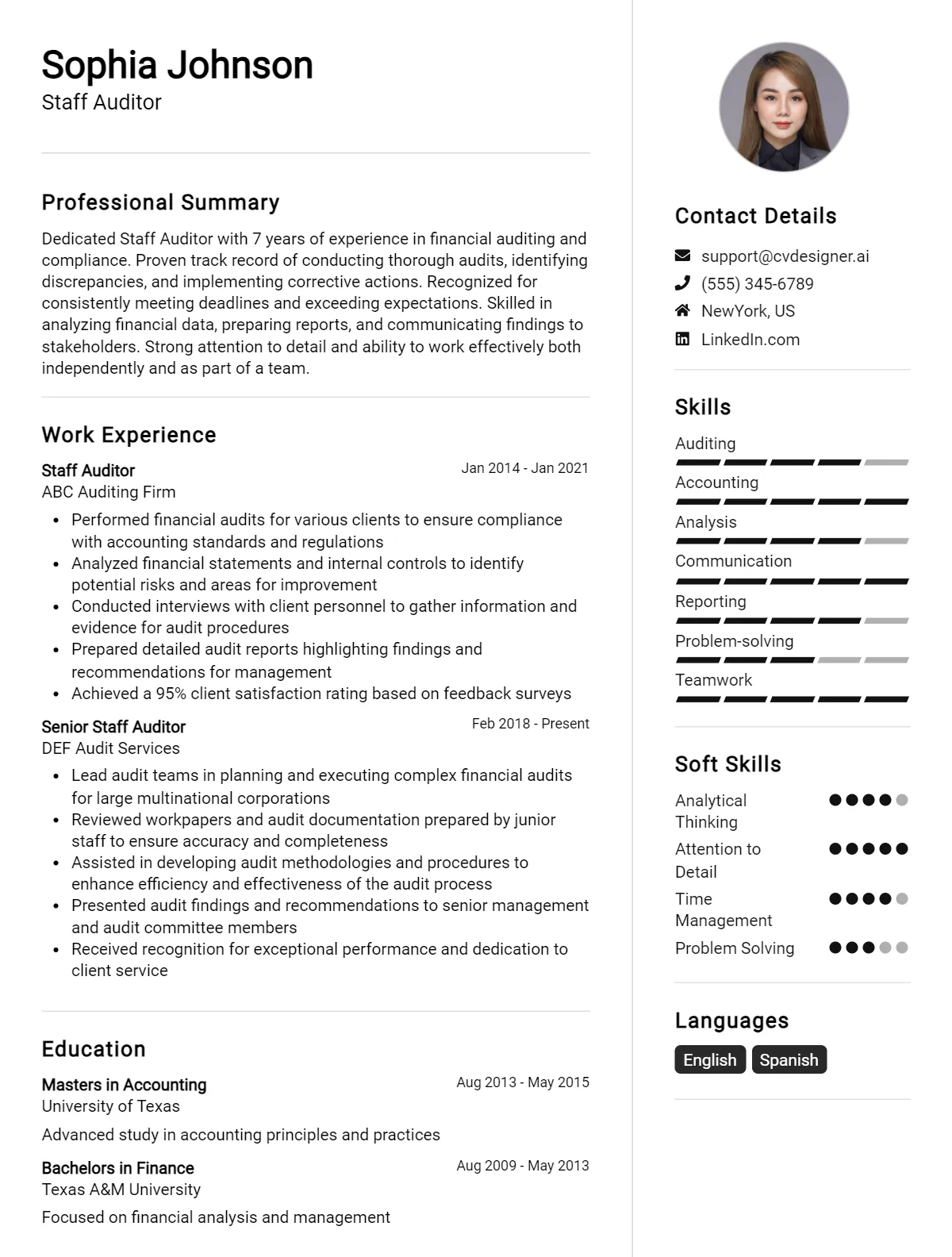 Staff Auditor CV Example For 2026: Proven Tips & Templates Preview