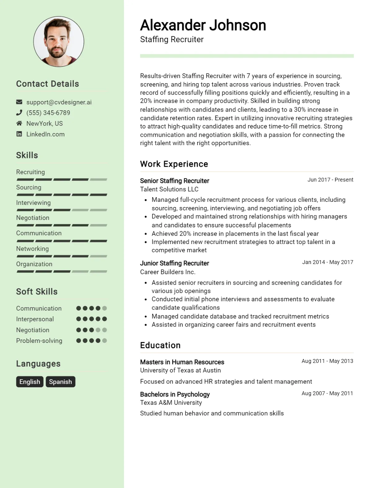 Staffing Recruiter CV Example For 2026: Free Downloadable Templates Preview