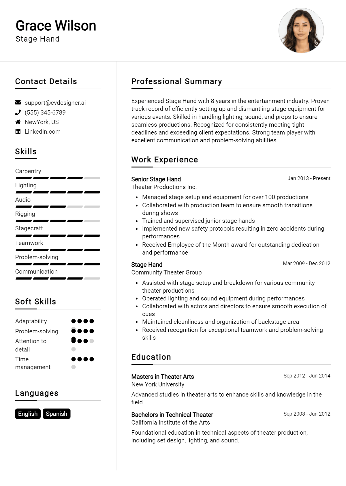 Stage Hand Resume Example for 2026: Best Writing Guide Preview