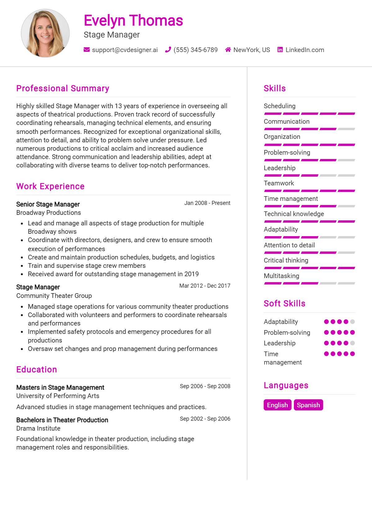 Stage Manager Resume Example for 2026: Resume Guide Preview