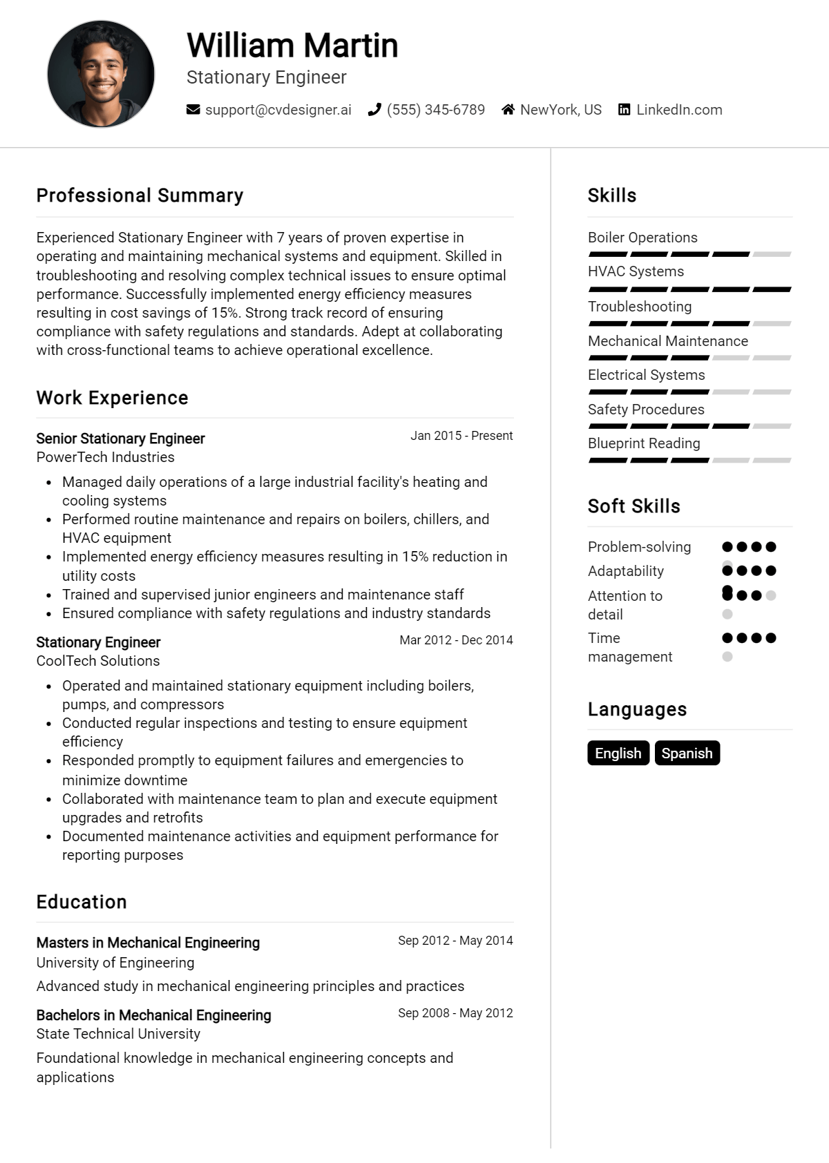 Stationary Engineer Resume Example for 2026: Effective CV Writing Tips Preview