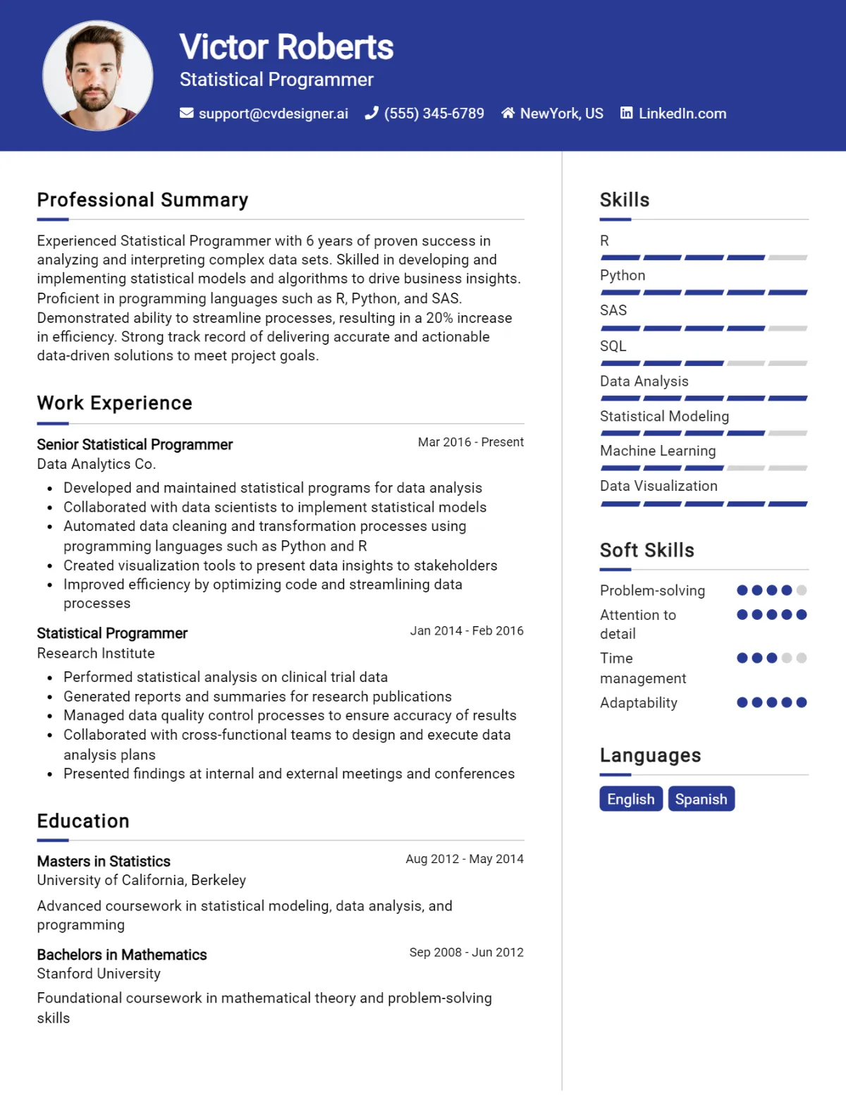 Statistical Programmer CV Example For 2026: Examples & Free Templates Preview