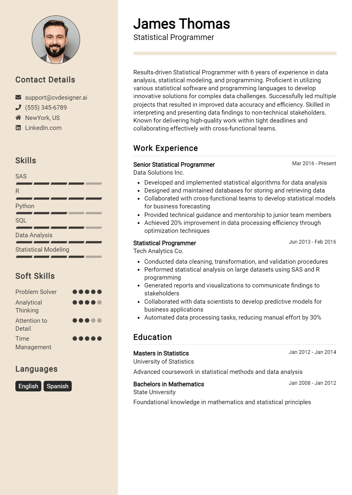 Statistical Programmer Resume Example for 2026: Top CV Skills Preview