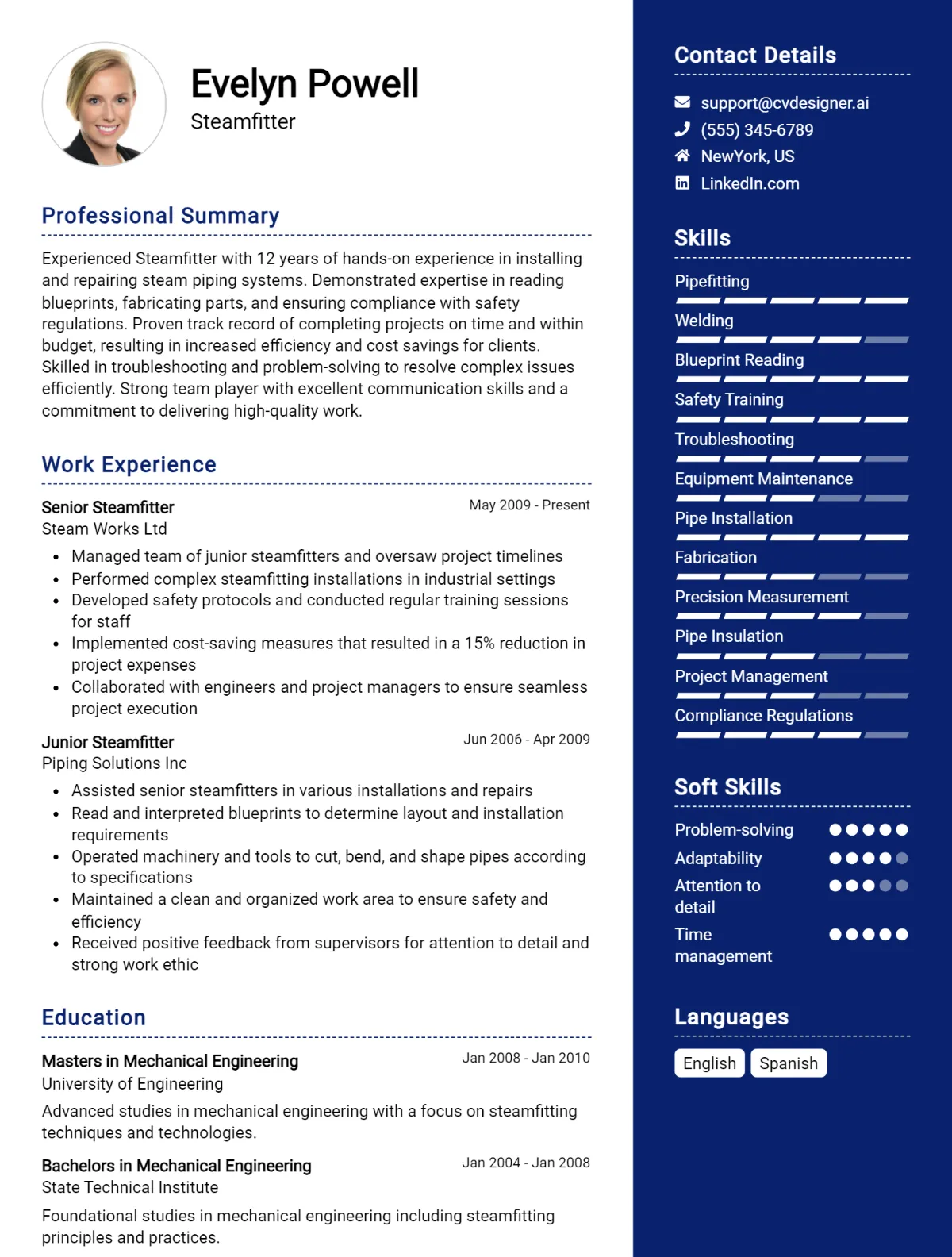 Steamfitter CV Example For 2026: Examples & Free Templates Preview