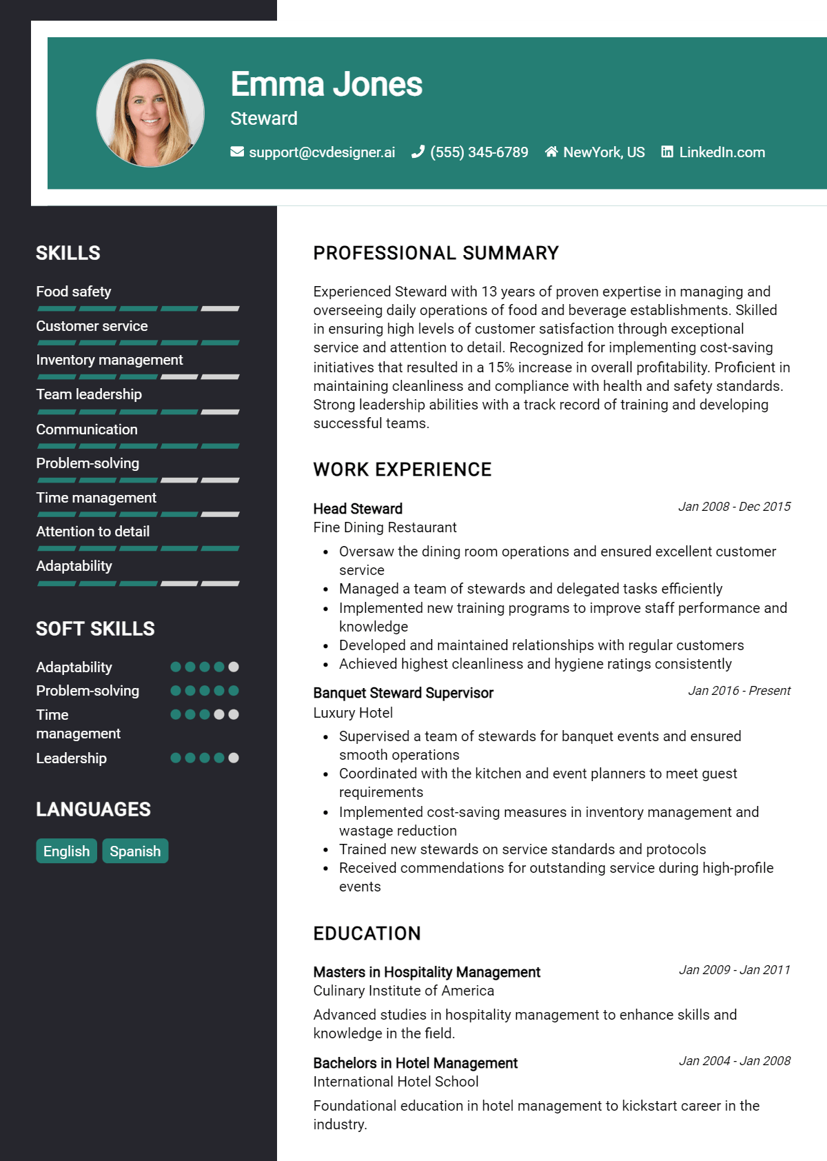 Steward Resume Example for 2026: Best Tips Preview