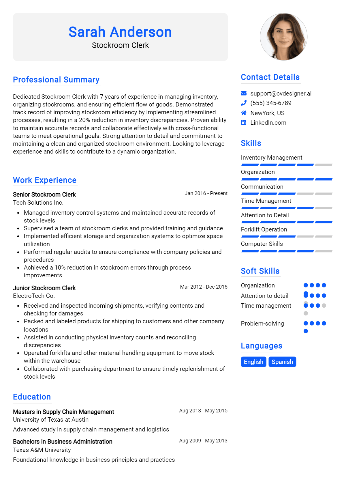 Stockroom Clerk Resume Example for 2026: Effective CV Writing Tips Preview