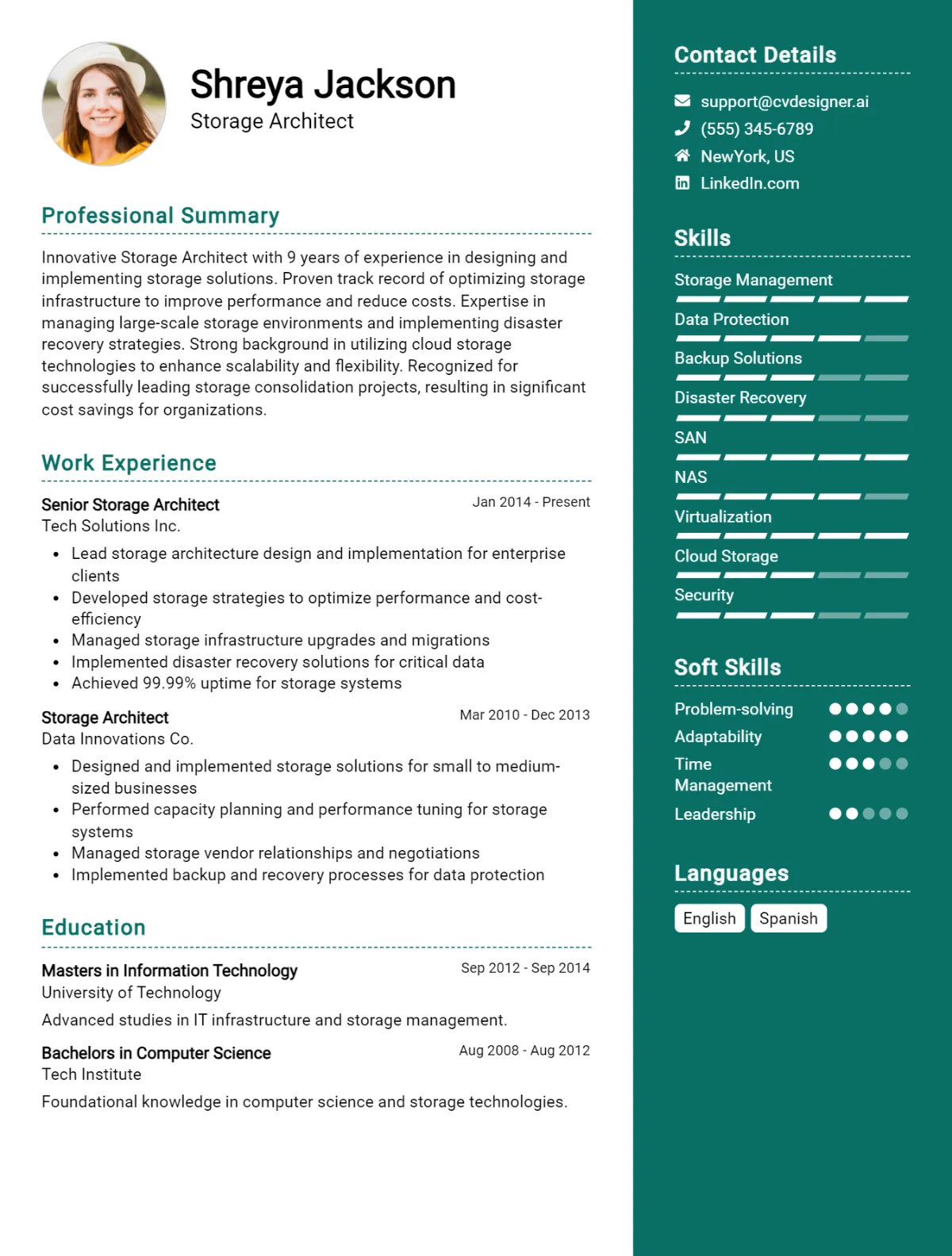 Storage Architect CV Example For 2026: Examples & Free Templates Preview