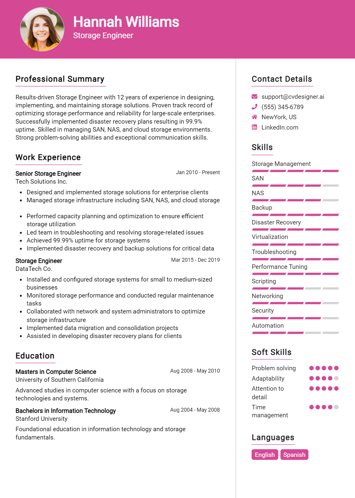 Storage Engineer Resume Example for 2026: Best Writing Guide Preview