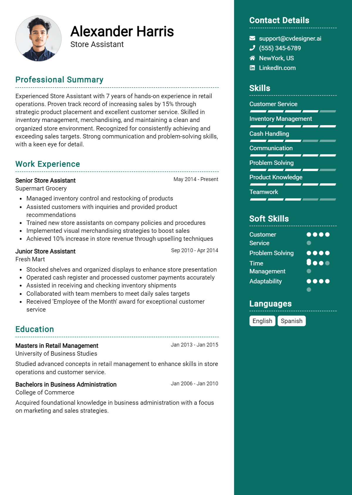 Store Assistant Resume Example for 2026: Professional CV Templates Preview
