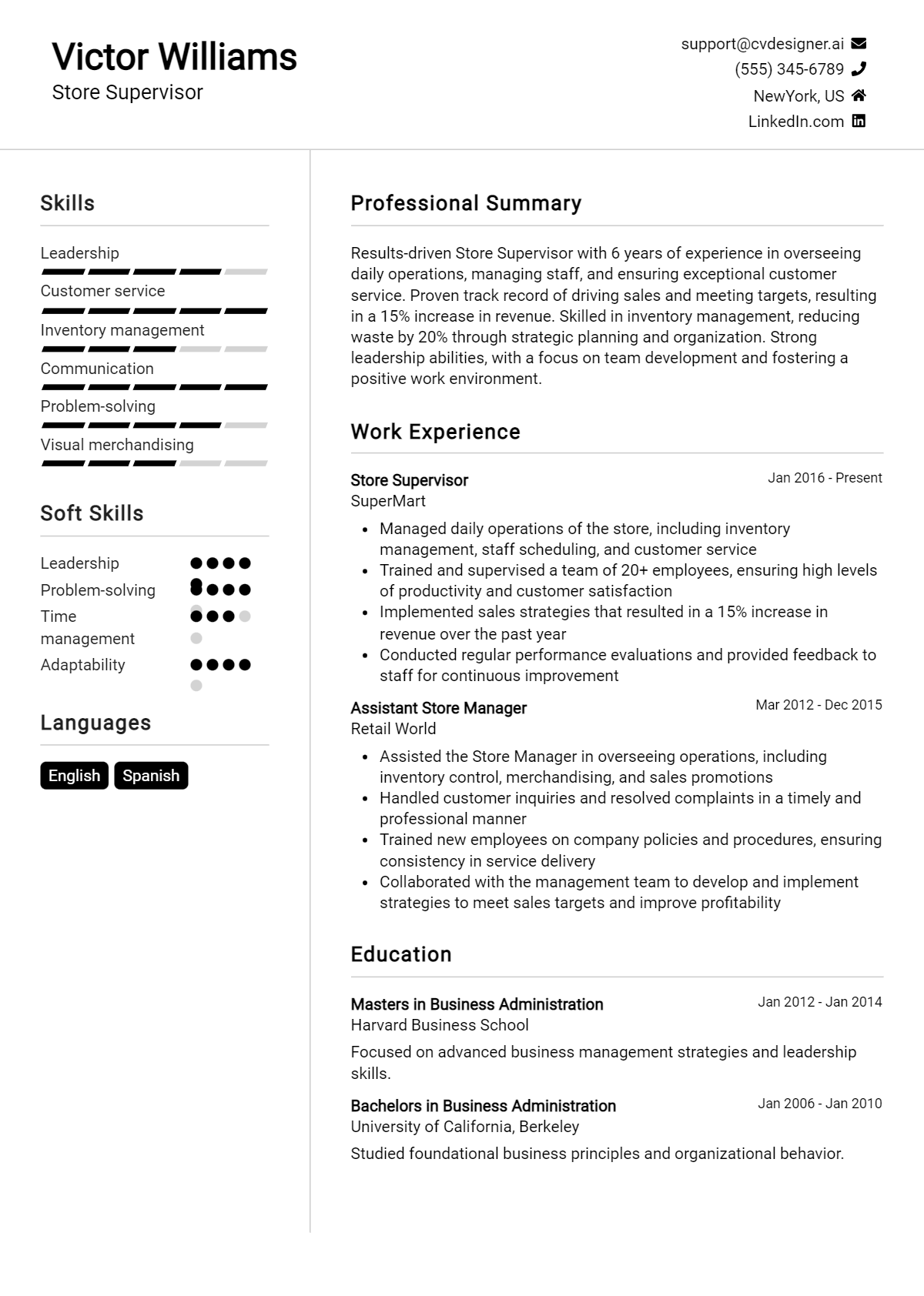 Store Supervisor Resume Example for 2026: Free Downloadable Templates Preview