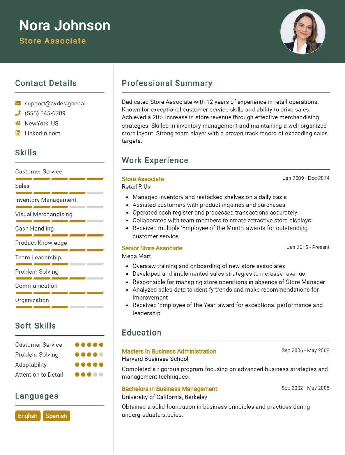Store Associate CV Example For 2026: Professional CV Templates Preview