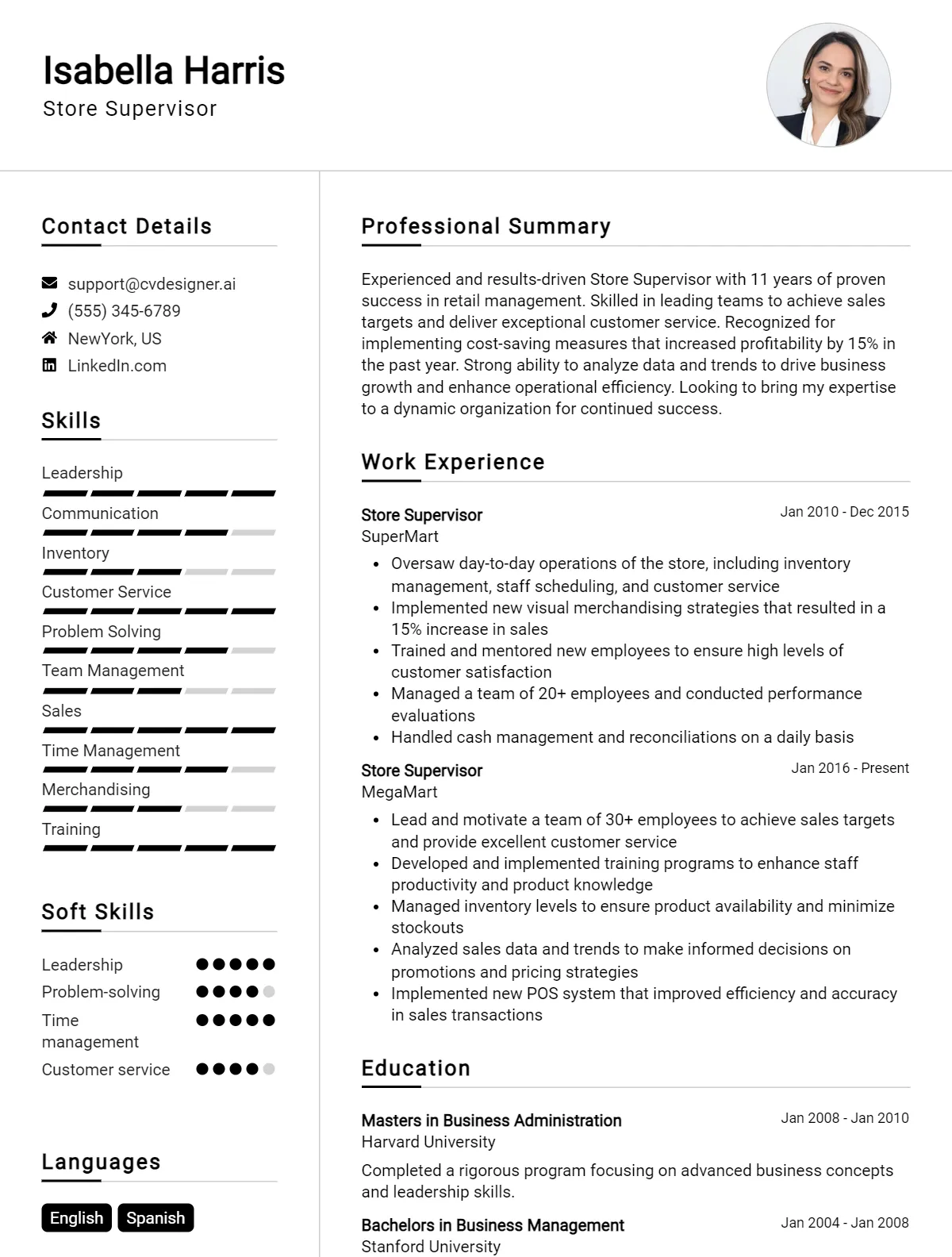 Store Supervisor CV Example For 2026: Best Tips & Templates Preview