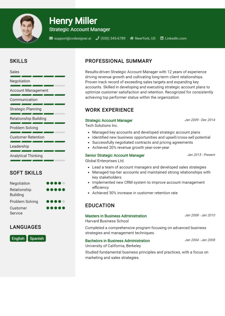 Strategic Account Manager Resume Example