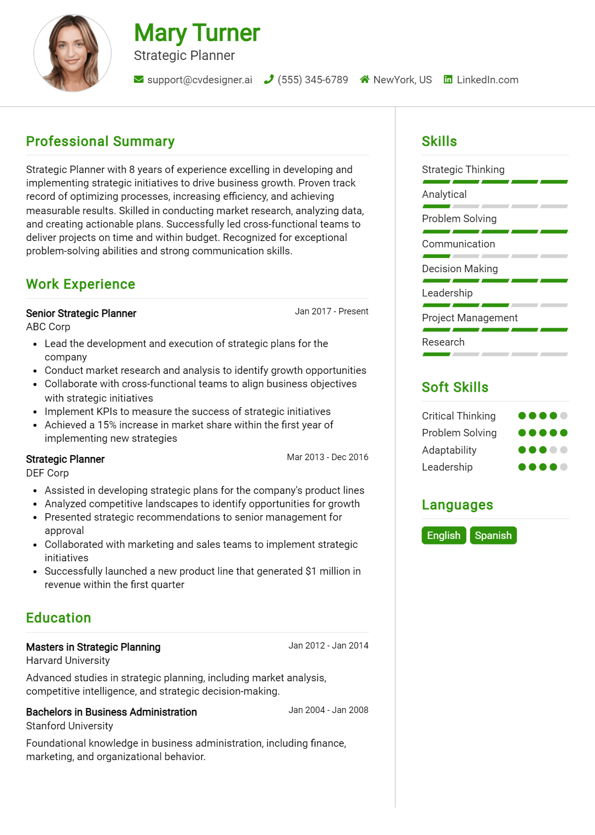 Strategic Planner Resume Example for 2026: Free Samples Preview