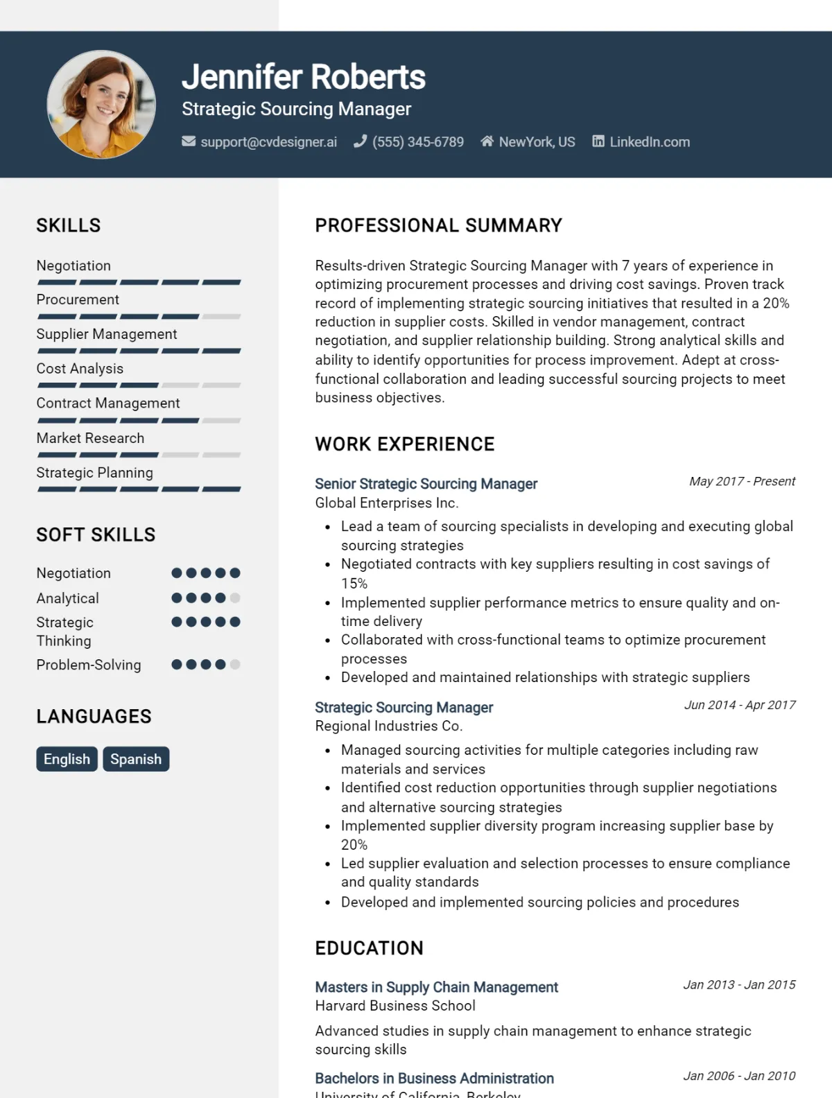 Strategic Sourcing Manager CV Example For 2026: Free Professional Templates Preview